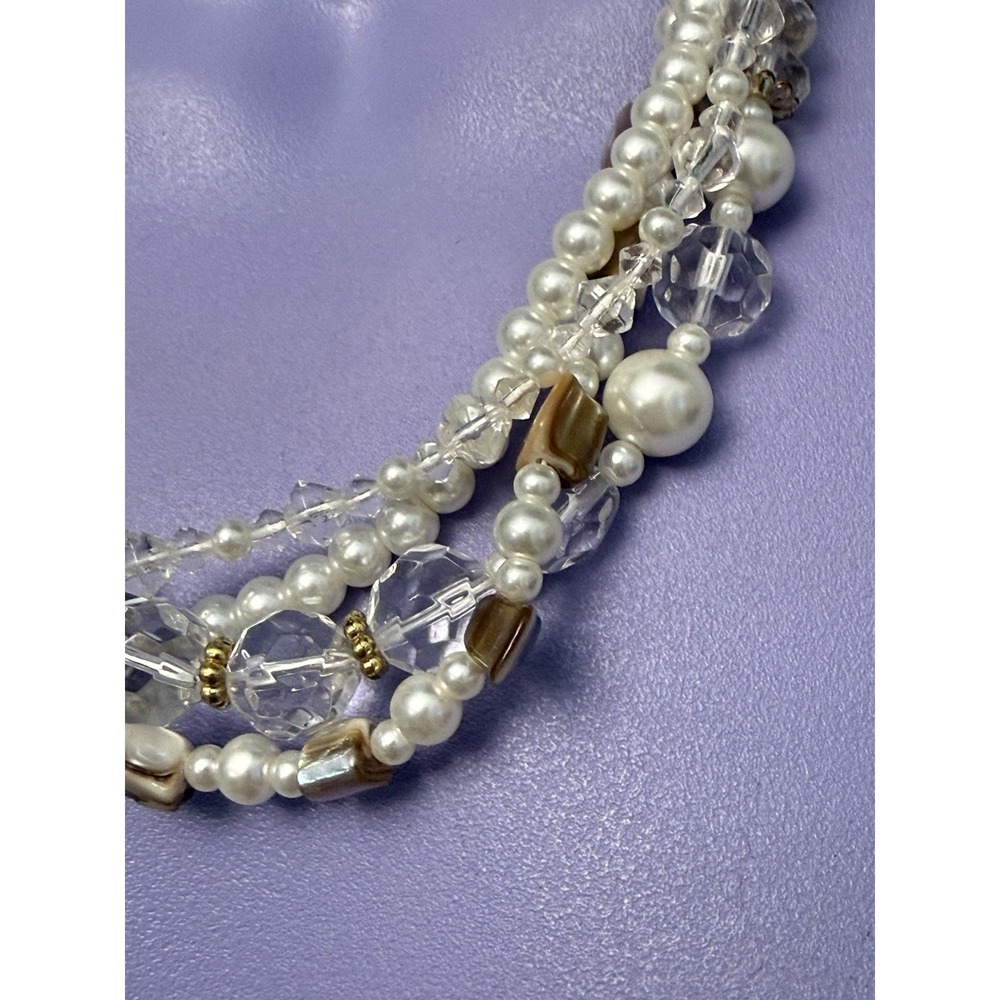 VTG Premier Designs Necklace 4 Strand Pearl Crystal Shell Beaded Spring Break